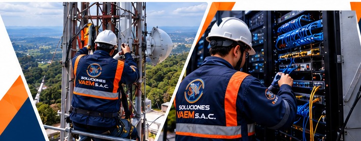 Técnico de SOLUCIONES VAEM SAC trabajando en infraestructura de red