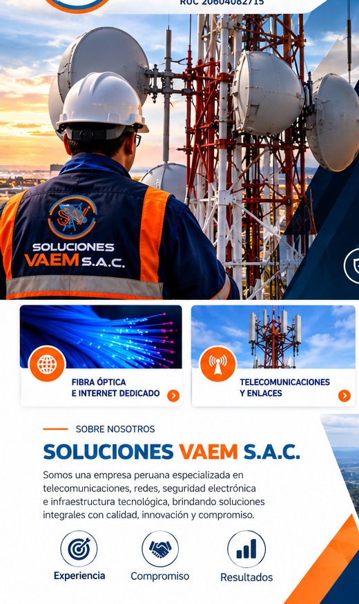 Personal técnico de SOLUCIONES VAEM SAC con casco y chaleco corporativo